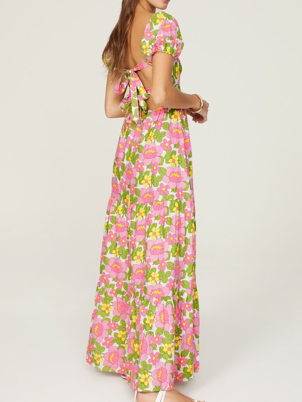 Show Me Your MuMu Pink and Green Floral Puff-Sleeve Cathy Maxi Dress - Picture 4 of 16